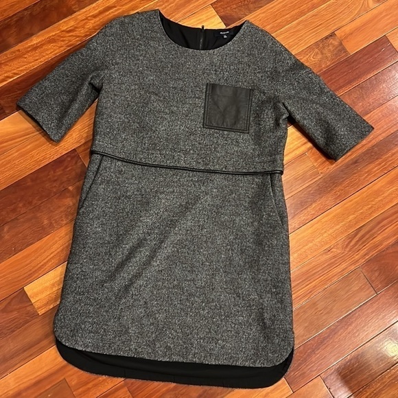 ⭐️ Madewell Leather Pocket Installation Dress Gray Black Wool Medium - Picture 5 of 10